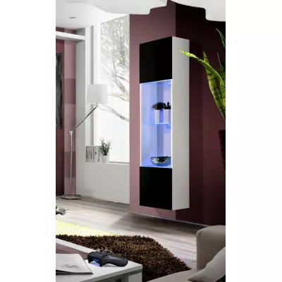 VÝPRODEJ - Vitrína s osvětlením FREYA - bílá / černá