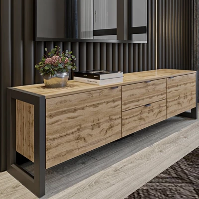 VÝPRODEJ - Televizní stolek ROJA 2 - dub wotan / černý