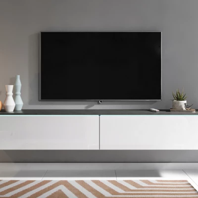 VÝPRODEJ - TV stolek CERIEE 180 - matera / bílý lesklý