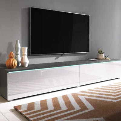 VÝPRODEJ - TV stolek CERIEE 180 - matera / bílý lesklý