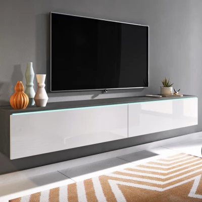 VÝPRODEJ - TV stolek CERIEE 180 - matera / bílý lesklý