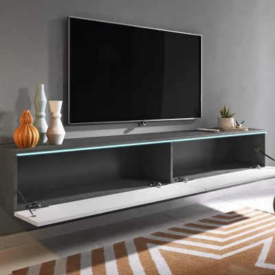 VÝPRODEJ - TV stolek CERIEE 180 - matera / bílý lesklý