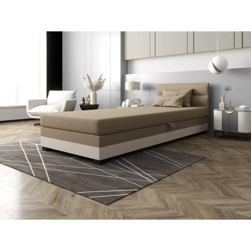 Jednolůžková čalouněná postel 90x195 NALINDA 2 - hnědá / ecru