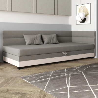 Jednolůžková čalouněná postel 80x195 NALINDA PLUS 2 - světle šedá / ecru