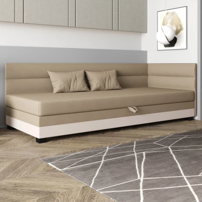 Jednolůžková čalouněná postel 80x195 NALINDA PLUS 2 - hnědá / ecru