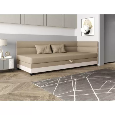 Jednolůžková čalouněná postel 120x195 NALINDA PLUS 2 - hnědá / ecru
