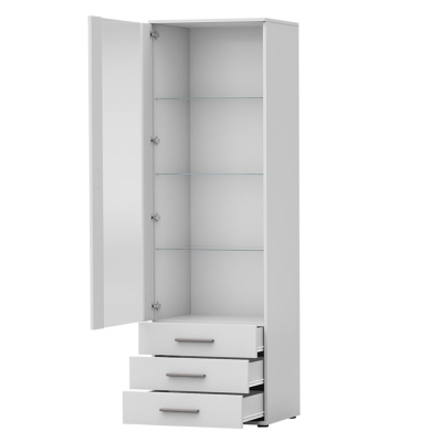 VÝPRODEJ - Prosklená skříň s LED bílým osvětlením KARA - bílá / lesklá bílá