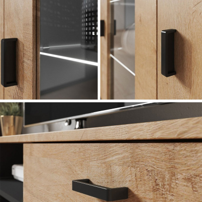 VÝPRODEJ - Prosklená skříň s LED bílým osvětlením KARA - bílá / lesklá bílá