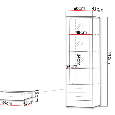 VÝPRODEJ - Prosklená skříň s LED bílým osvětlením KARA - bílá / lesklá bílá