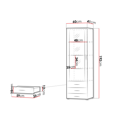 VÝPRODEJ - Prosklená skříň s LED bílým osvětlením KARA - bílá / lesklá bílá