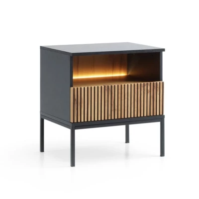 VÝPRODEJ - Noční stolek ILARIA - černý / dub wotan