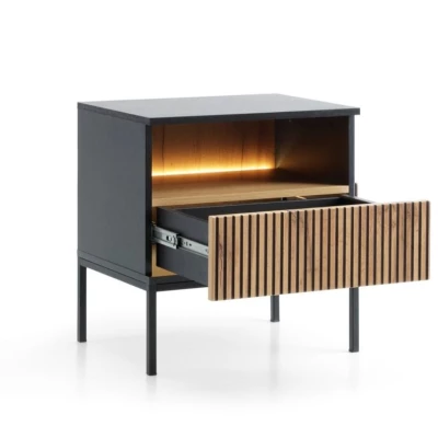 VÝPRODEJ - Noční stolek ILARIA - černý / dub wotan