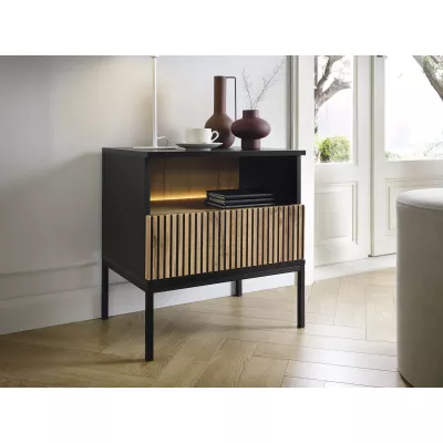 VÝPRODEJ - Noční stolek ILARIA - černý / dub wotan