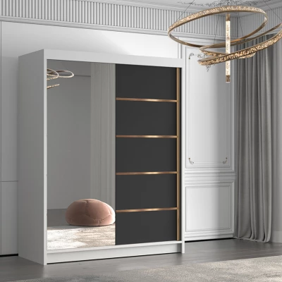 VÝPRODEJ - Šatní skříň se zrcadlem MILINA - 150 cm, bílá / černá