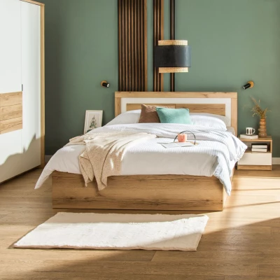 VÝPRODEJ - Noční stolek AZIZA - dub grand přírodní / bílý