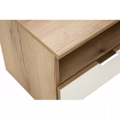 VÝPRODEJ - Noční stolek AZIZA - dub grand přírodní / bílý
