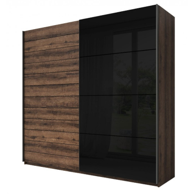 VÝPRODEJ - Skříň SÁRA s černým sklem 200 cm, dub Monastery