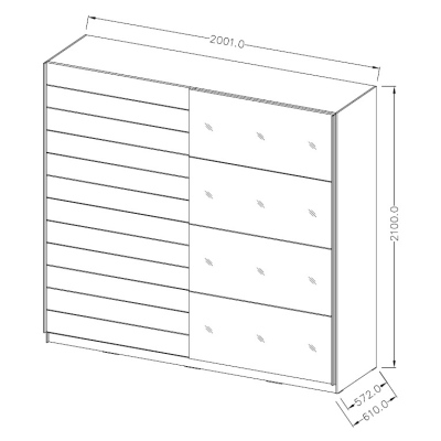 VÝPRODEJ - Skříň SÁRA s černým sklem 200 cm, dub Monastery
