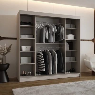 Šatní skříň 200 cm CASANDRA se zrcadlem - kašmír