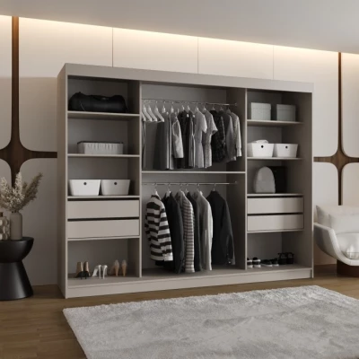Třídveřová šatní skříň 250 cm CASANDRA se zrcadlem - kašmír