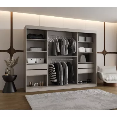 Třídveřová šatní skříň 250 cm CASANDRA se zrcadlem - kašmír