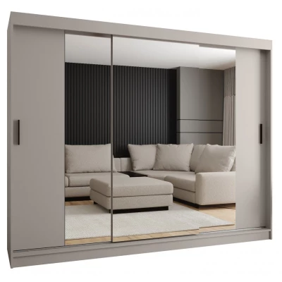 Třídveřová šatní skříň 250 cm CASANDRA se zrcadlem - kašmír