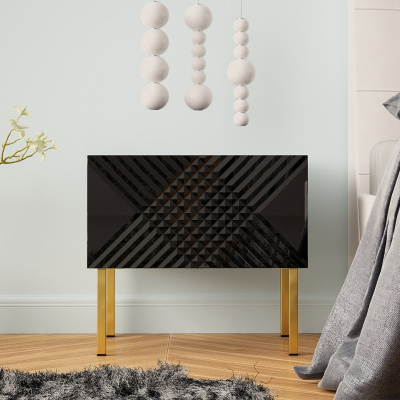 VÝPRODEJ - Noční stolek HUNE - černý / lesklý černý