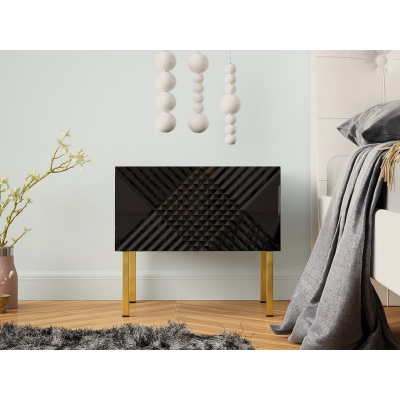 VÝPRODEJ - Noční stolek HUNE - černý / lesklý černý