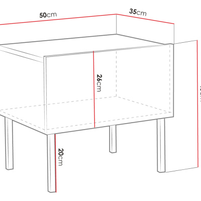 VÝPRODEJ - Noční stolek HUNE - černý / lesklý černý