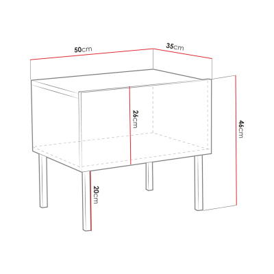 VÝPRODEJ - Noční stolek HUNE - černý / lesklý černý