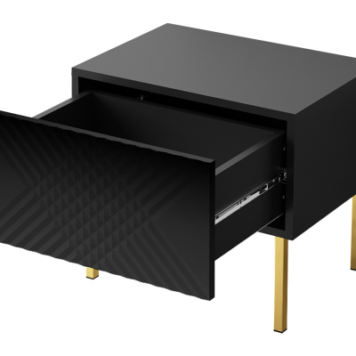 VÝPRODEJ - Noční stolek HUNE - černý / lesklý černý
