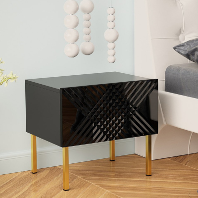 VÝPRODEJ - Noční stolek HUNE - černý / lesklý černý