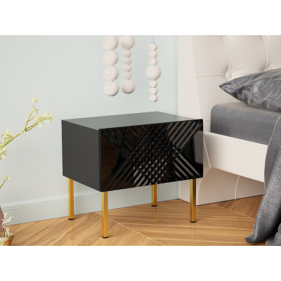 VÝPRODEJ - Noční stolek HUNE - černý / lesklý černý