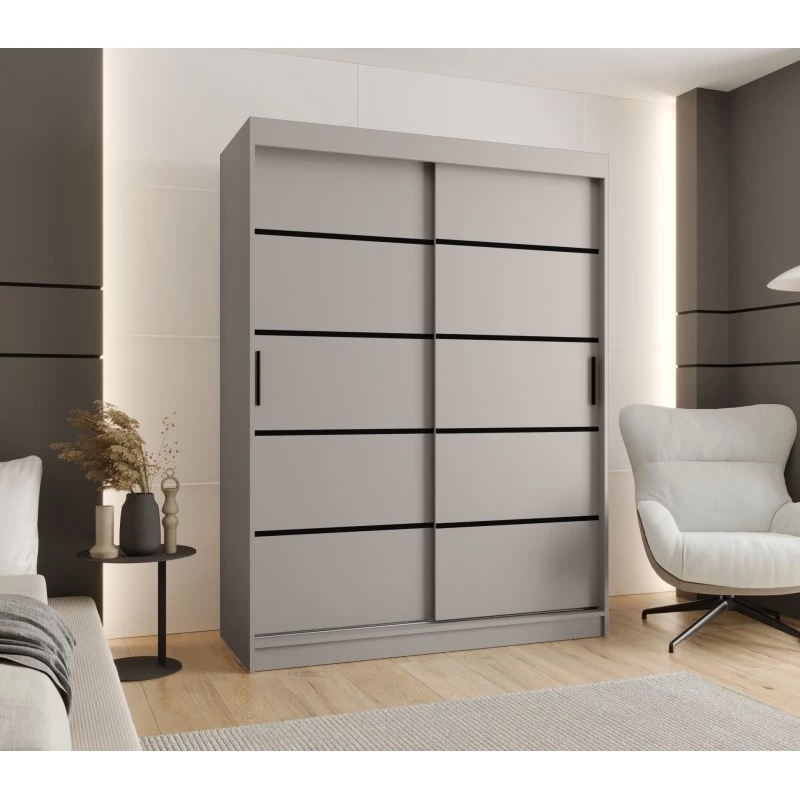 Široká šatní skříň 150 cm CASANDRA - kašmír / černá