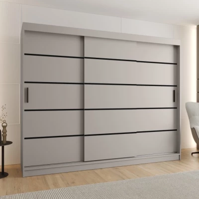 Široká šatní skříň 250 cm CASANDRA - kašmír / černá