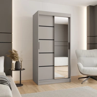 Úzká šatní skříň 100 cm CASANDRA se zrcadlem - kašmír / černá