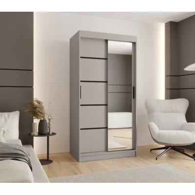Úzká šatní skříň 100 cm CASANDRA se zrcadlem - kašmír / černá