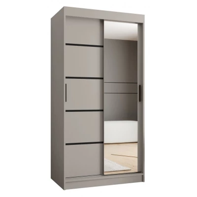 Úzká šatní skříň 100 cm CASANDRA se zrcadlem - kašmír / černá