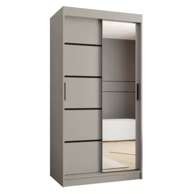 Úzká šatní skříň 100 cm CASANDRA se zrcadlem - kašmír / černá