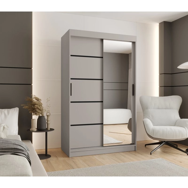 Úzká šatní skříň 120 cm CASANDRA se zrcadlem - kašmír / černá