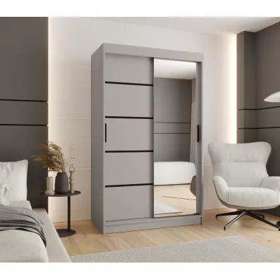 Úzká šatní skříň 120 cm CASANDRA se zrcadlem - kašmír / černá