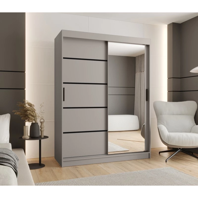 Široká šatní skříň 150 cm CASANDRA se zrcadlem - kašmír / černá