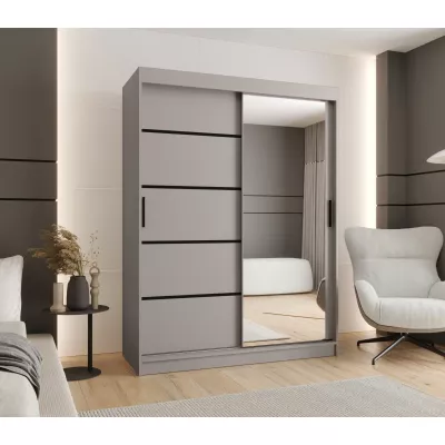 Široká šatní skříň 150 cm CASANDRA se zrcadlem - kašmír / černá