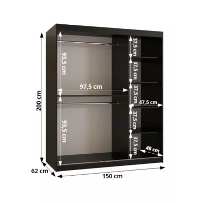 Široká šatní skříň 150 cm CASANDRA se zrcadlem - kašmír / černá