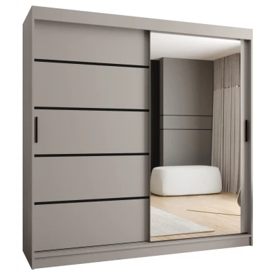 Široká šatní skříň 200 cm CASANDRA se zrcadlem - kašmír / černá