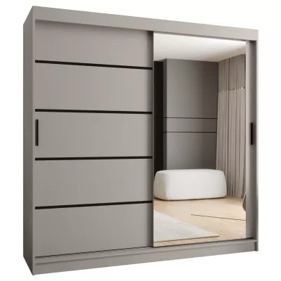 Široká šatní skříň 200 cm CASANDRA se zrcadlem - kašmír / černá