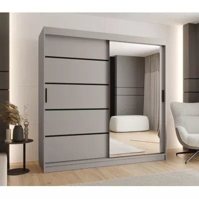 Široká šatní skříň 200 cm CASANDRA se zrcadlem - kašmír / černá