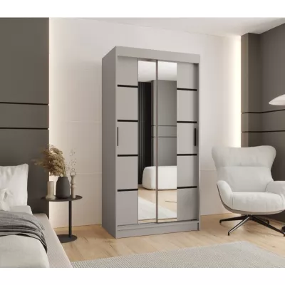 Úzká šatní skříň s posuvnými dveřmi 100 cm CASANDRA - kašmír / černá