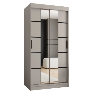 Úzká šatní skříň s posuvnými dveřmi 100 cm CASANDRA - kašmír / černá