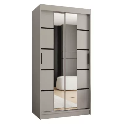 Úzká šatní skříň s posuvnými dveřmi 100 cm CASANDRA - kašmír / černá